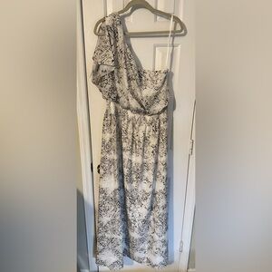 Jessica Simpson One Shoulder Black & White Pattern Boho Maxi Dress 12W Women’s